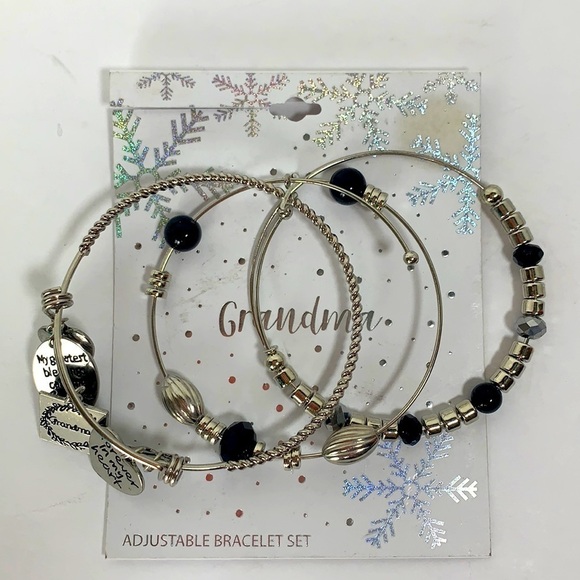 Grandma Adjustable Beaded Charm Bracelet Set of Three - Silver Tone - Picture 1 of 9